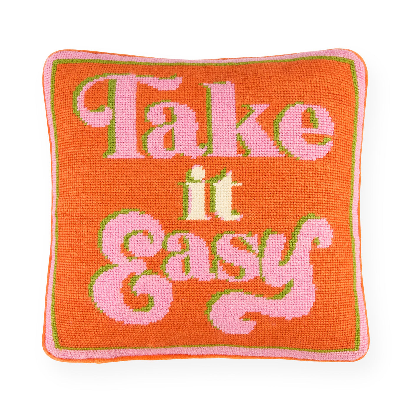 Take It Easy Needlepoint Pillow - front view