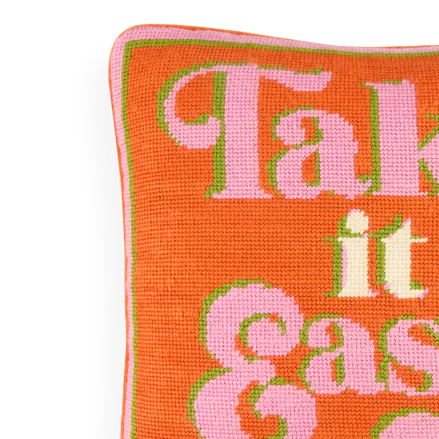 Take It Easy Needlepoint Pillow - details view
