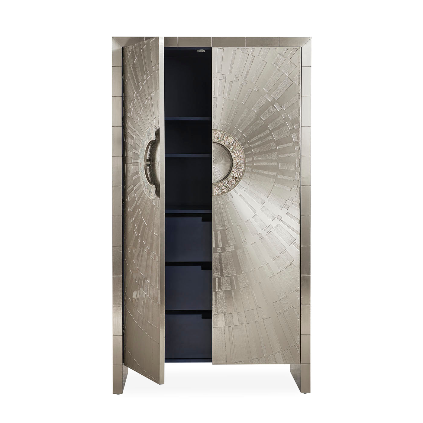 talitha armoire hand-stamped nickel abalone handles - side view