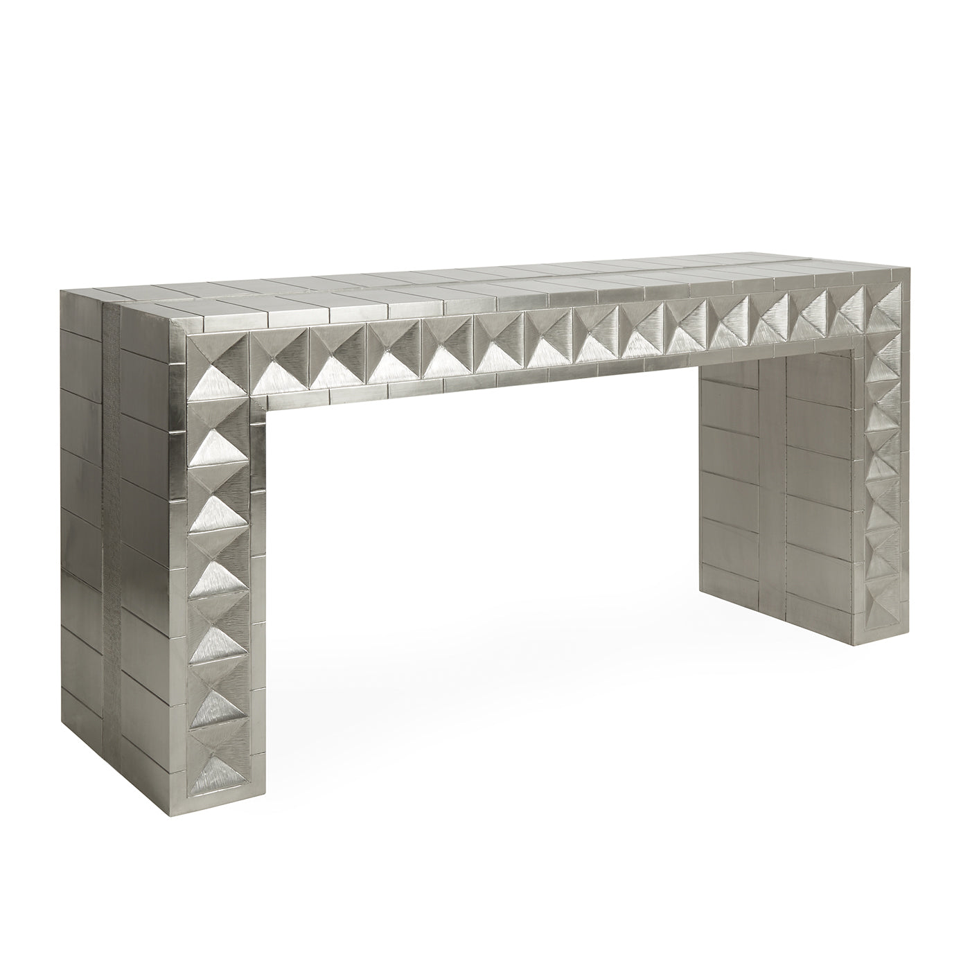 talitha waterfall console nickel hand-stamped pattern - angle view