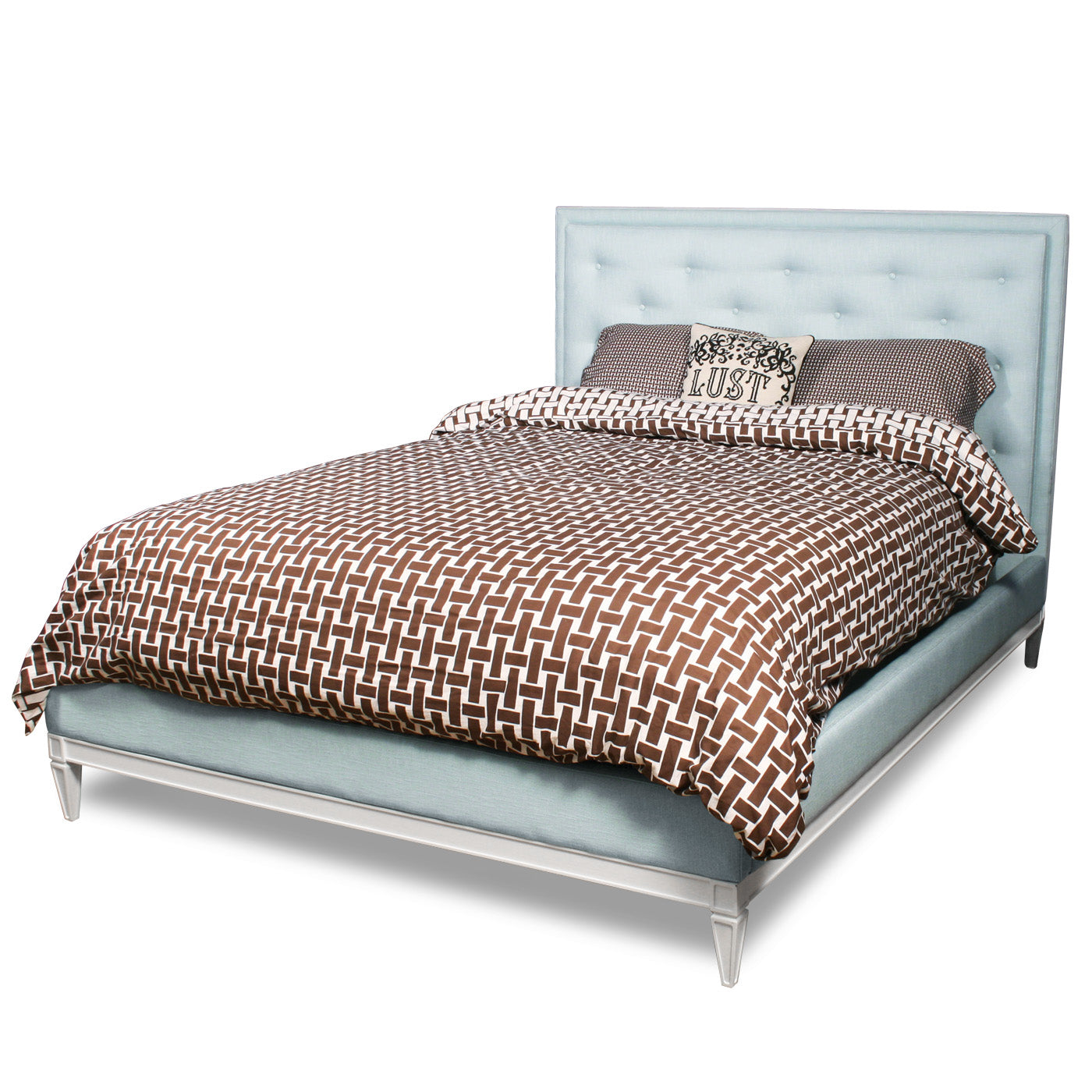 lampert queen bed printed brown sheet set - styled view
