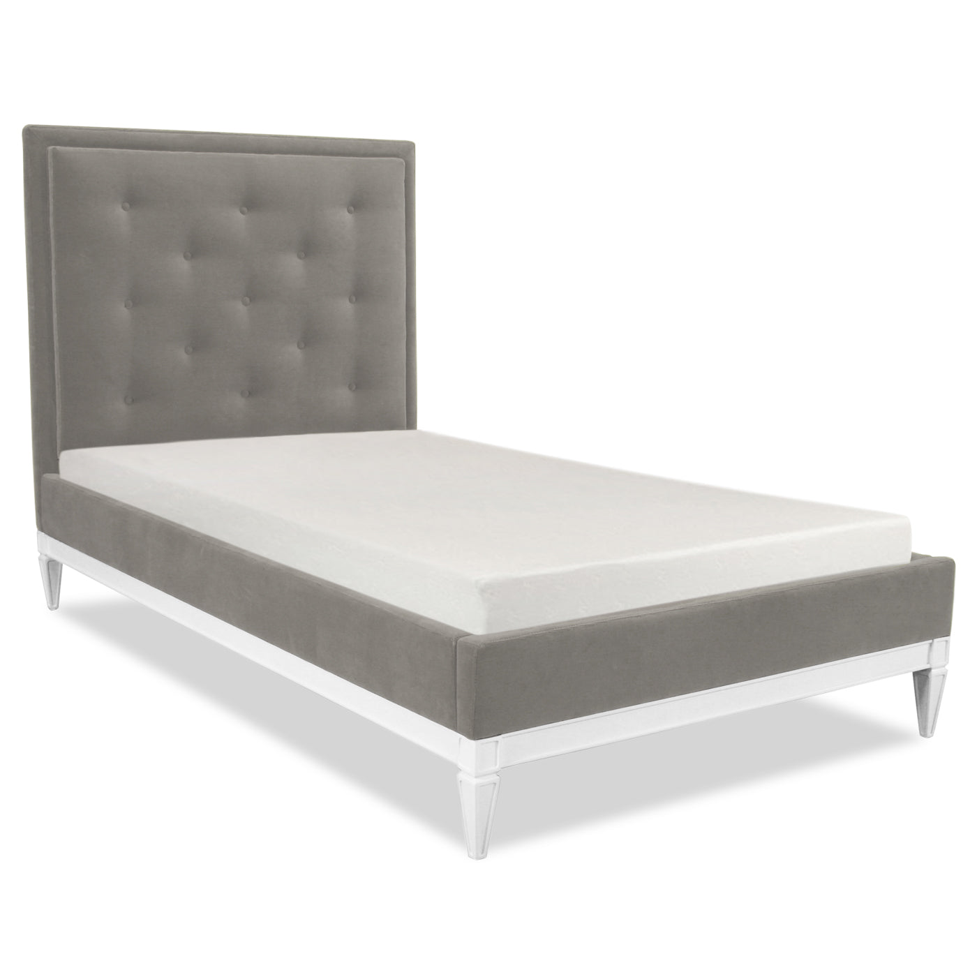 lampert queen bed brussels charcoal velvet white base - angle view