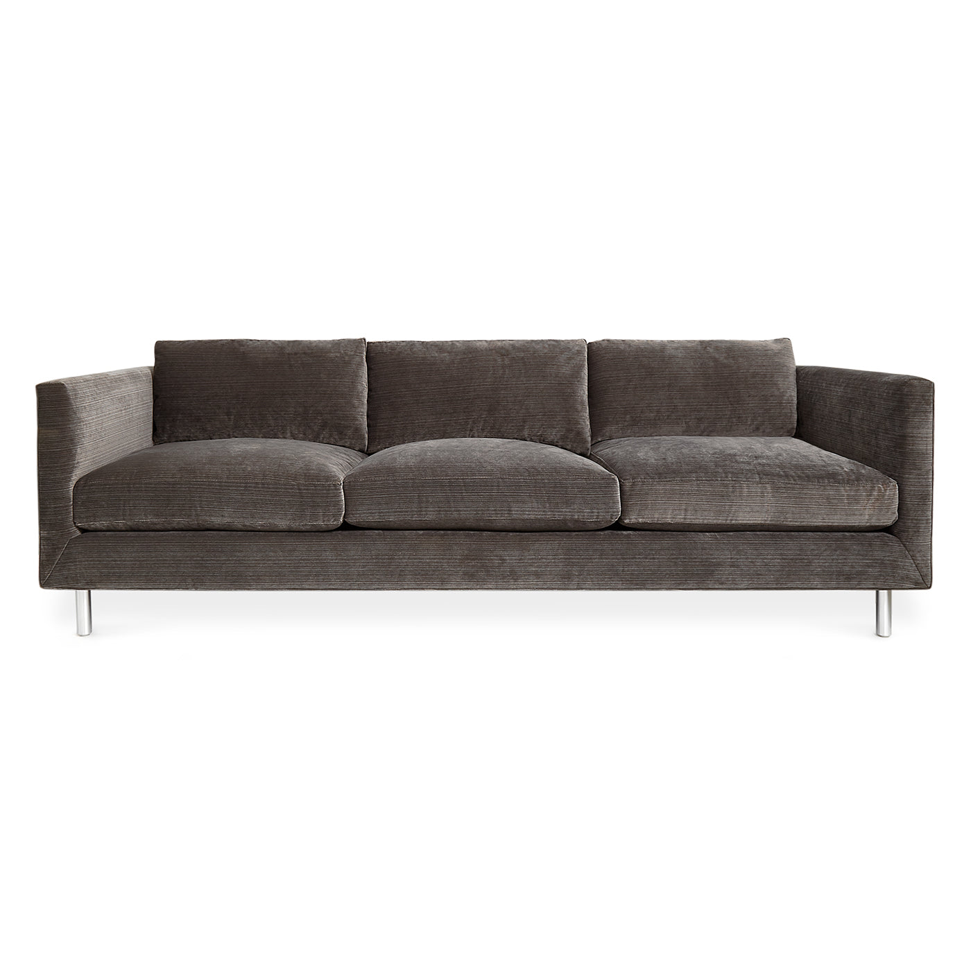 topanga sofa valhalla pewter brown velvet metal base - front view