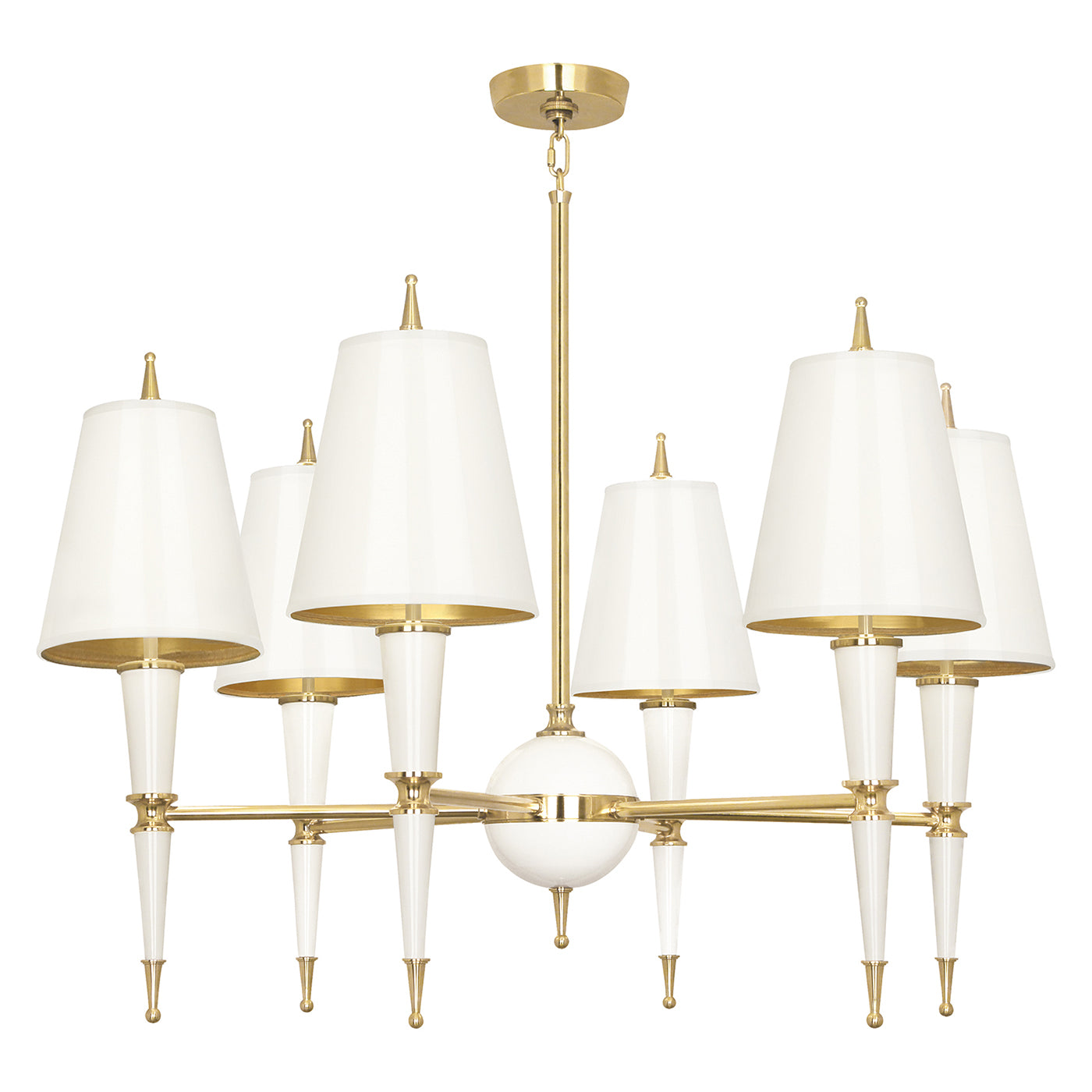 versailles chandelier with painted shade lacquer white brass - front view
