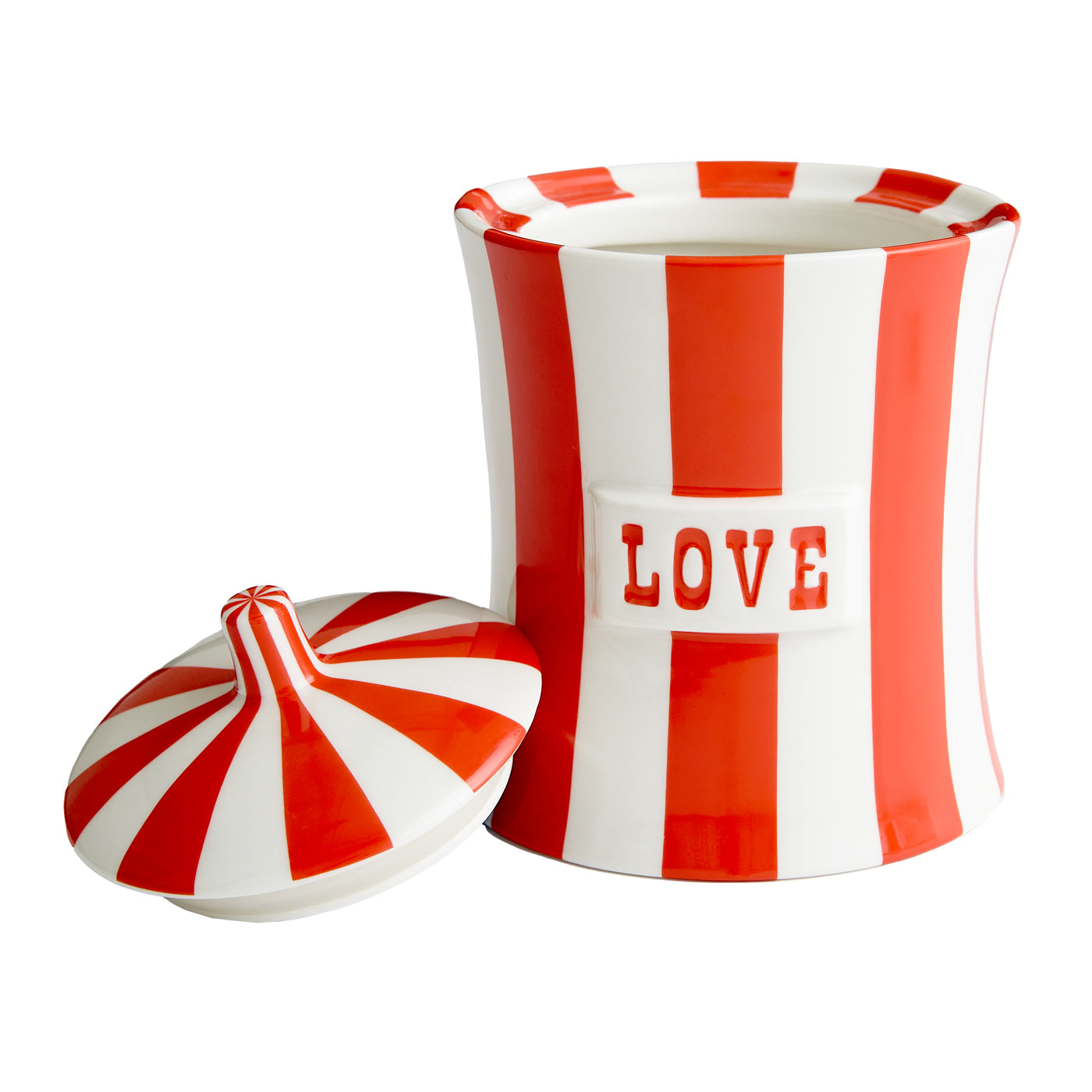 vice love canister porcelain red white open - front view