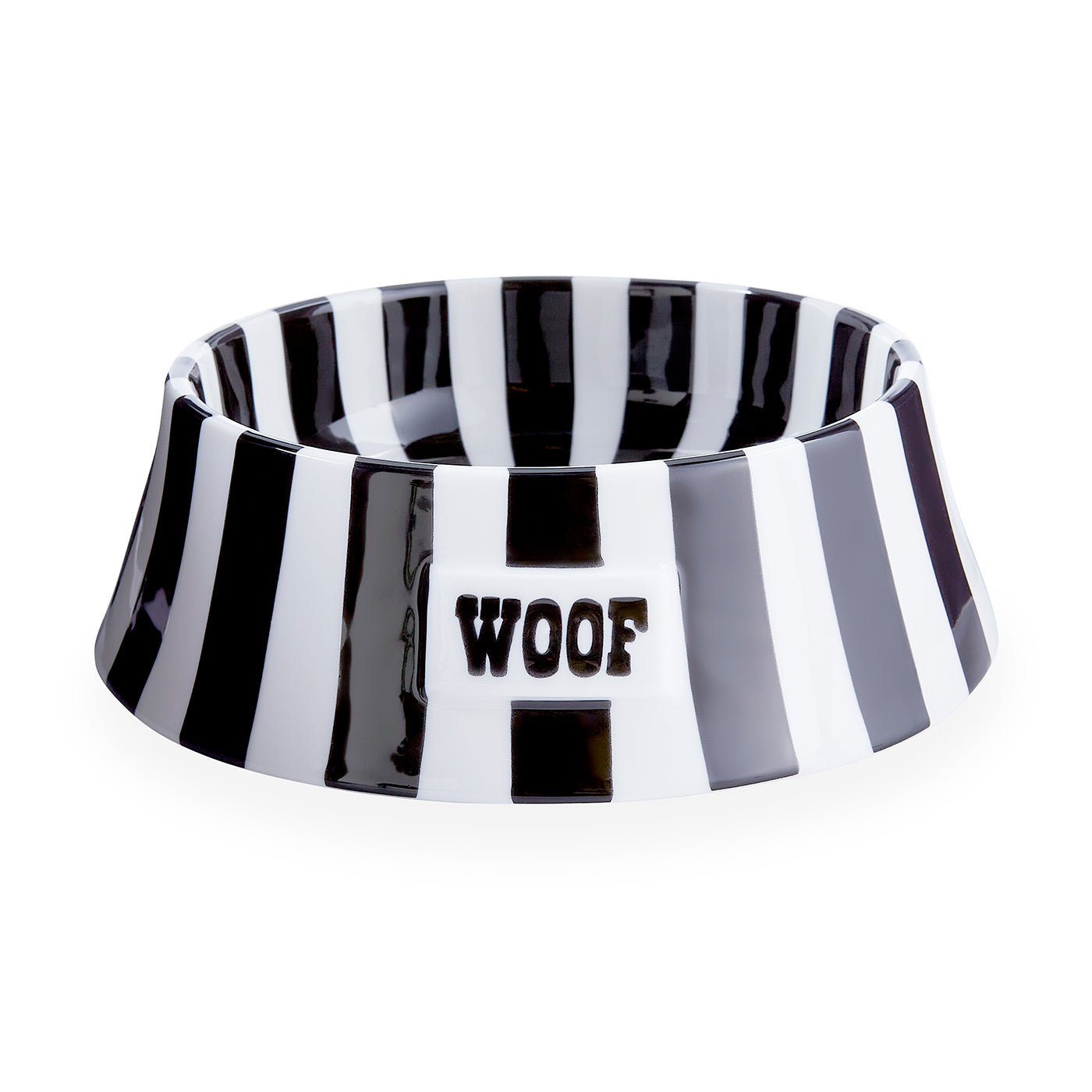 vice woof pet bowl porcelain black and white - front view