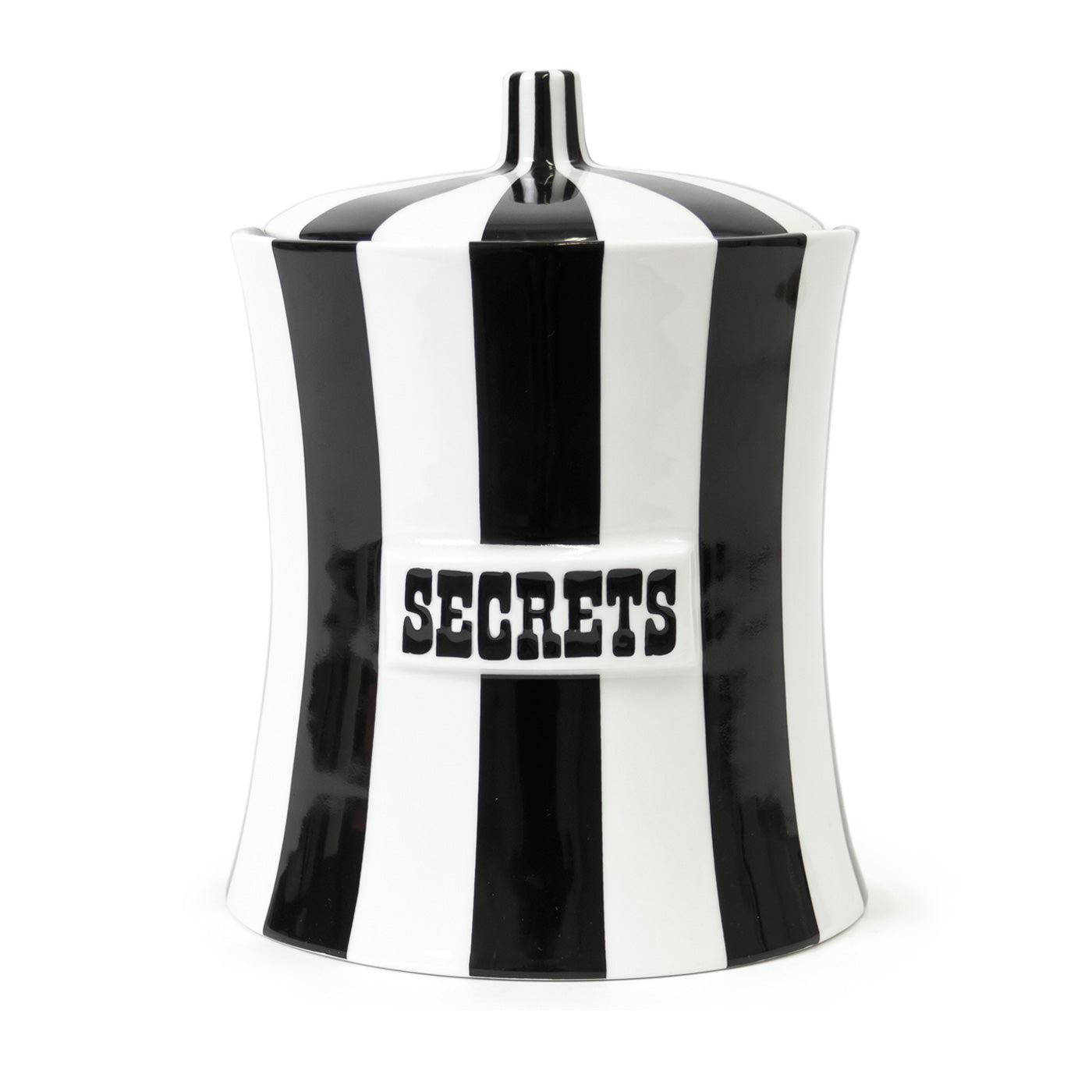 vice secrets canister porcelain black white - front view