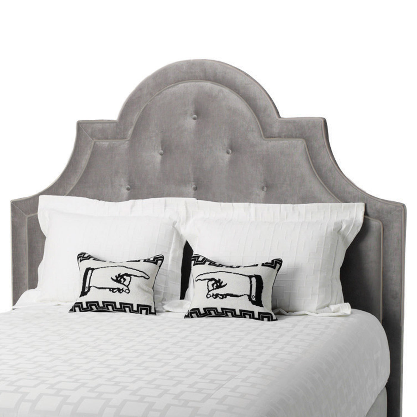 woodhouse queen headboard brussels charcoal printed multicolor sheet set - styled view