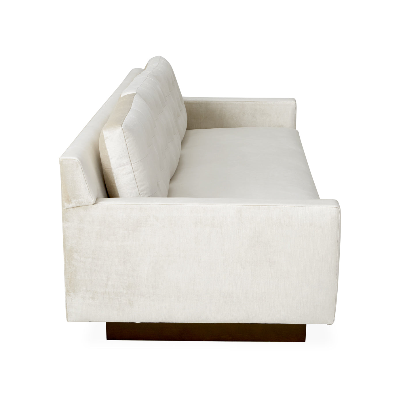 wright sofa brussels pearl velvet base base coffee bean beech wood - angle back view