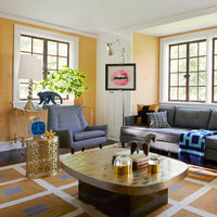 peter reversible peruvian flat weave rug camel grey - styled view 2