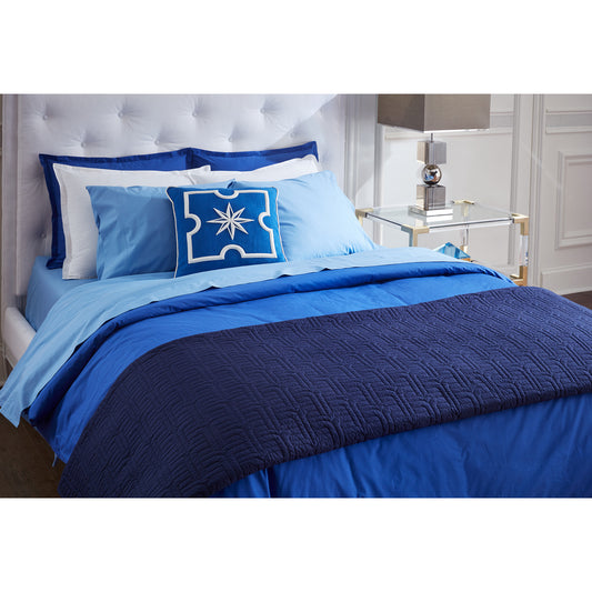 everywhere cotton quilt navy blue lampert queen bed - styled view