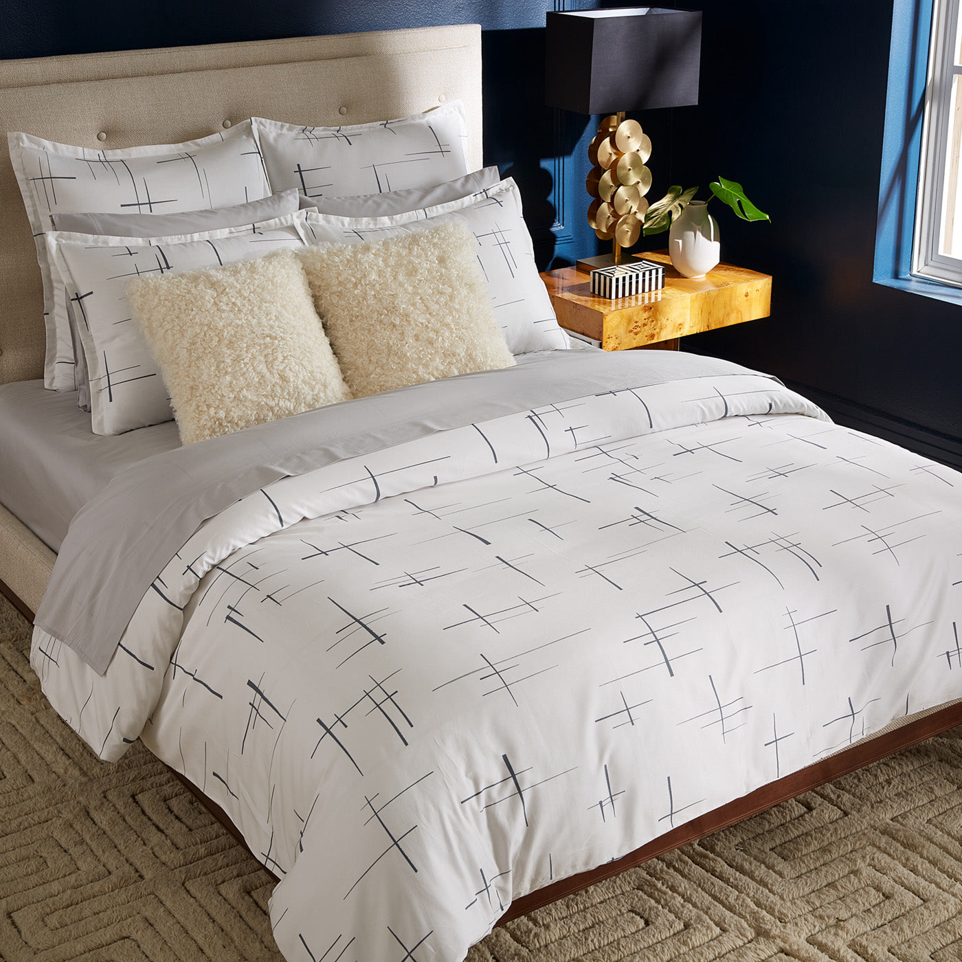 okura shams lampert queen bed - styled view