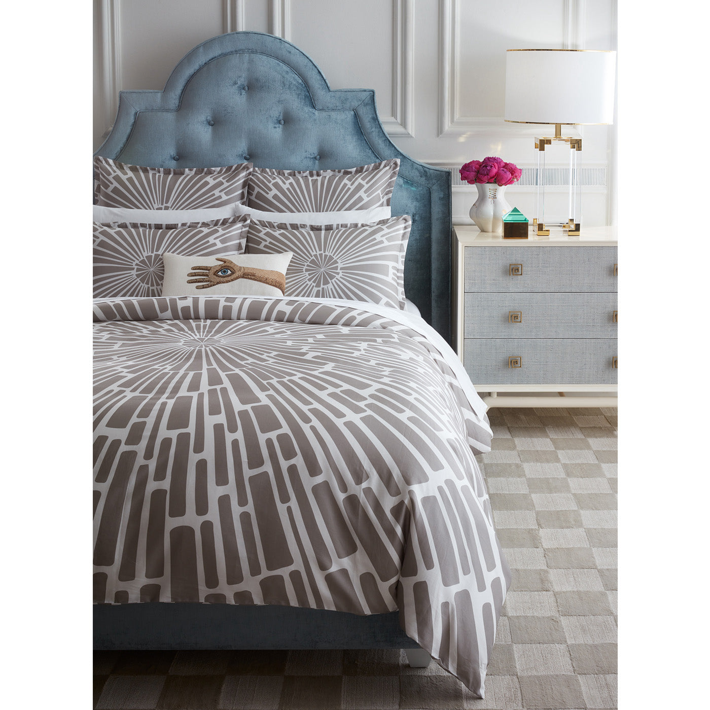 sunburst shams woodhouse queen bed - styled view 2