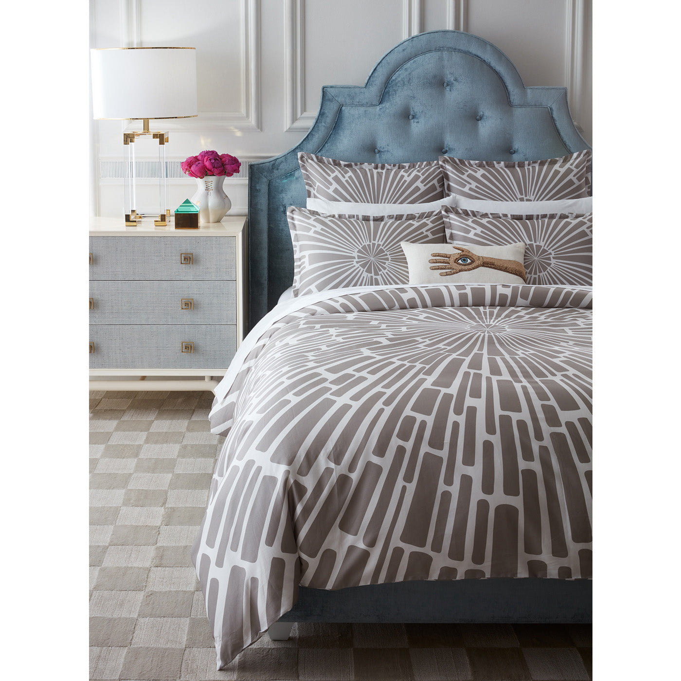 sunburst shams woodhouse queen bed - styled view 1