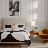 lampert queen bed vallauris coverlet black and white - styled view