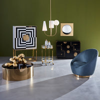 op art bar back-painted black and white glass brass frame and handles - angle view