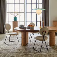 brussels dining table wood brass accents with double extension - front view