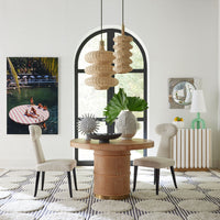 brussels dining table extended rondo dining chairs - styled view