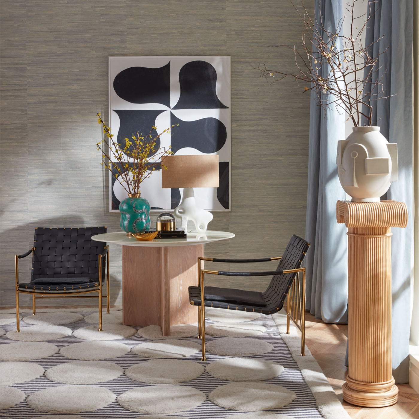 Paule Marrot, Black and White Abstract Series 2 with Baxter Sectional Throw