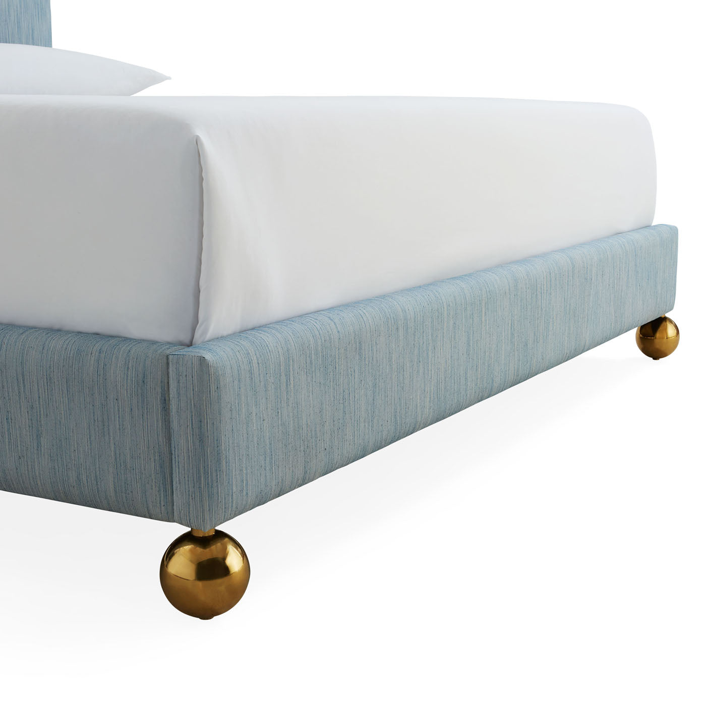 Blue bed with gold feet on a white background