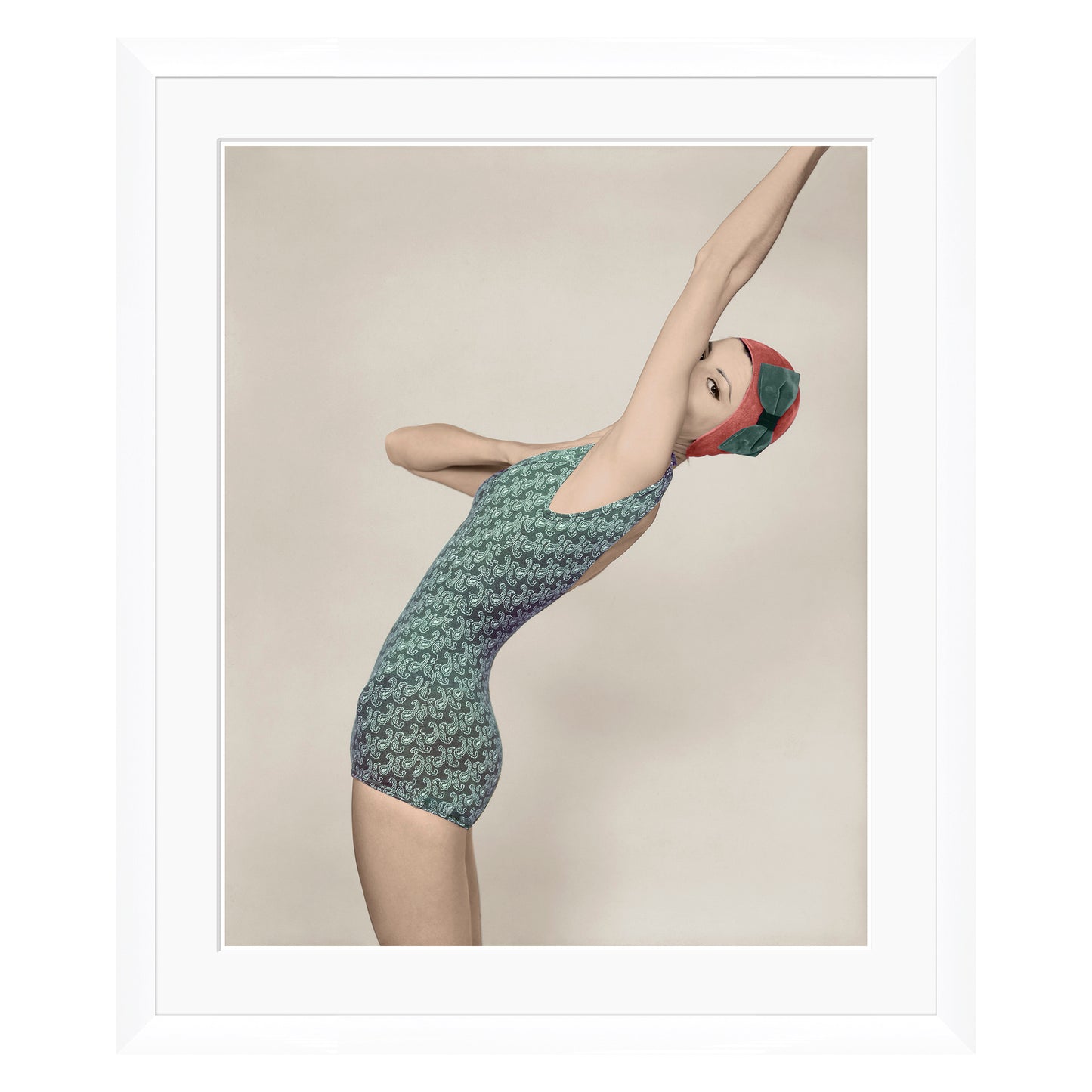 Conde Nast Collection  - Model Wearing a Green Paisley Bathing Suit