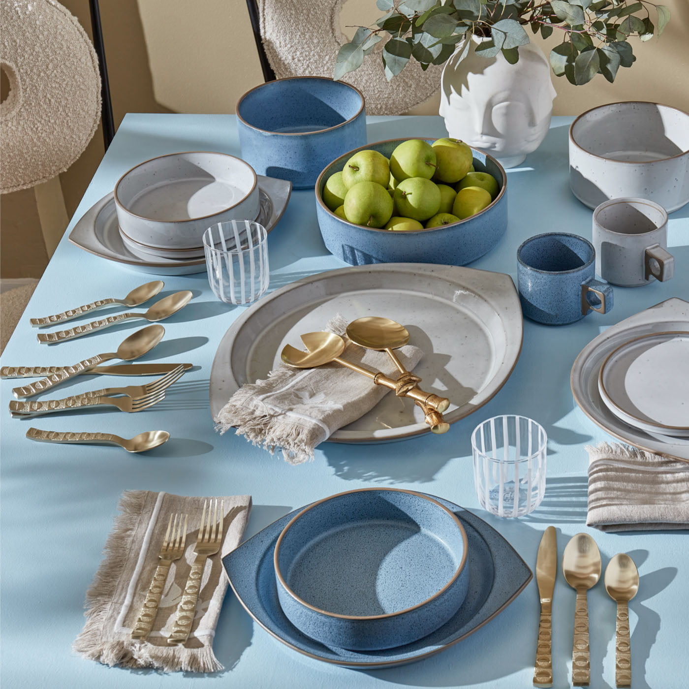 big sur dinnerware osaka flatware cabana rocks glasses - styled view