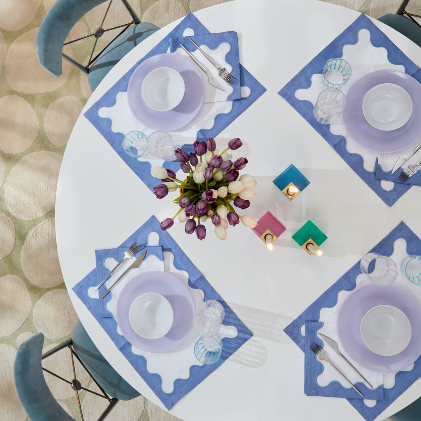 ripple table linen collection ether dinnerware electrum dining table - styled view