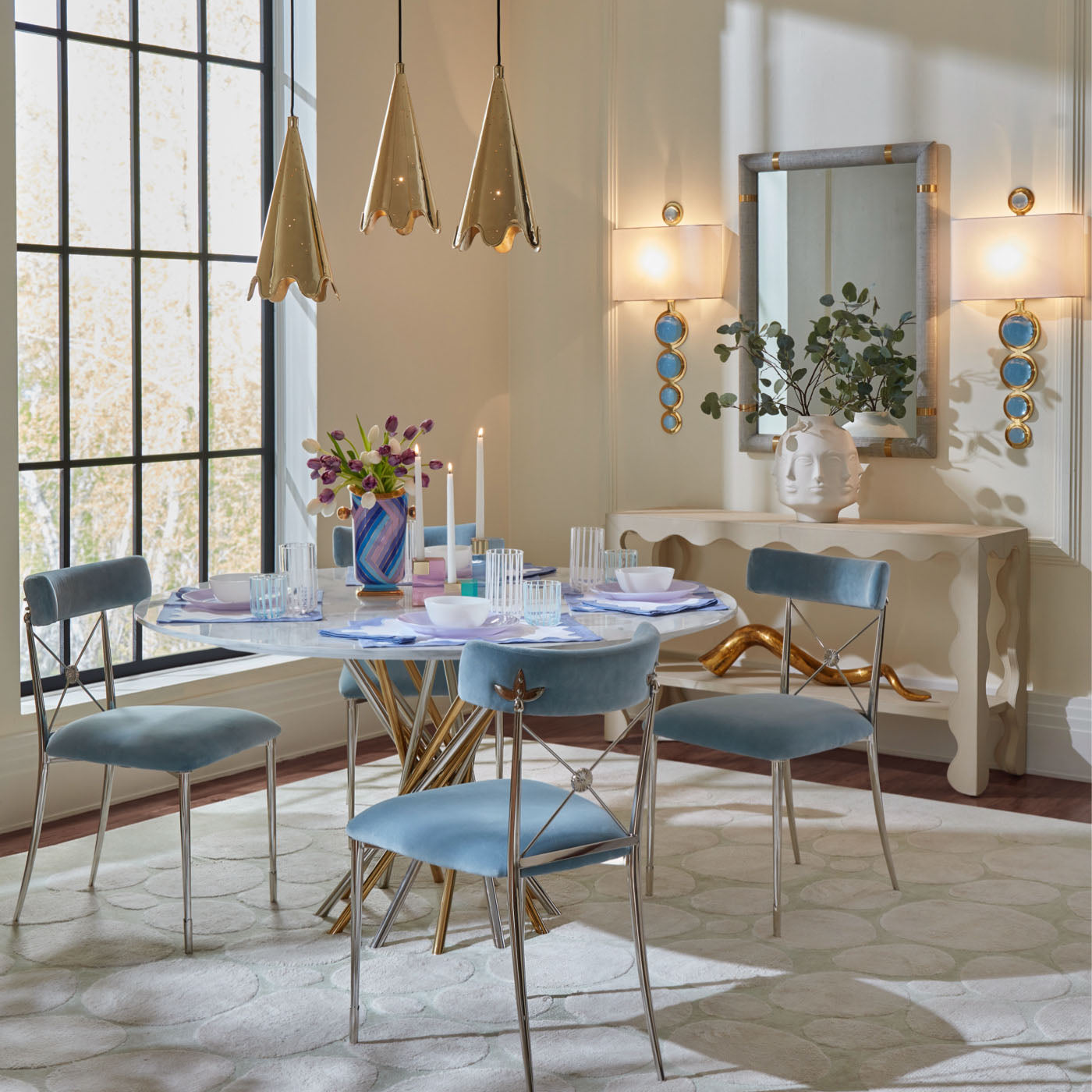 electrum dining table rider dining chairs ether dinnerware - styled view