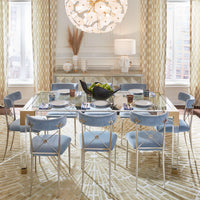 rider dining chairs rialto sky globo fretwork console vignette - styled view