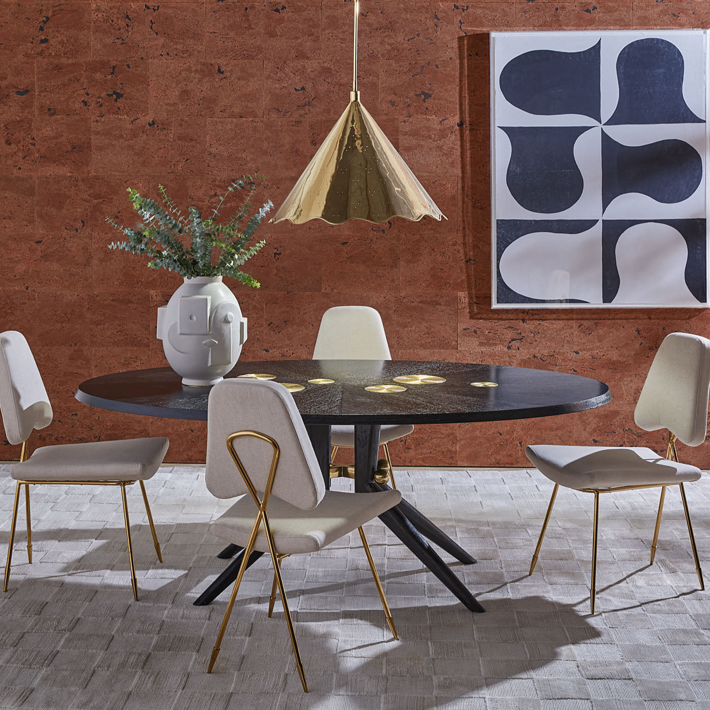 trocadero dining table ebonized oak detail - styled view