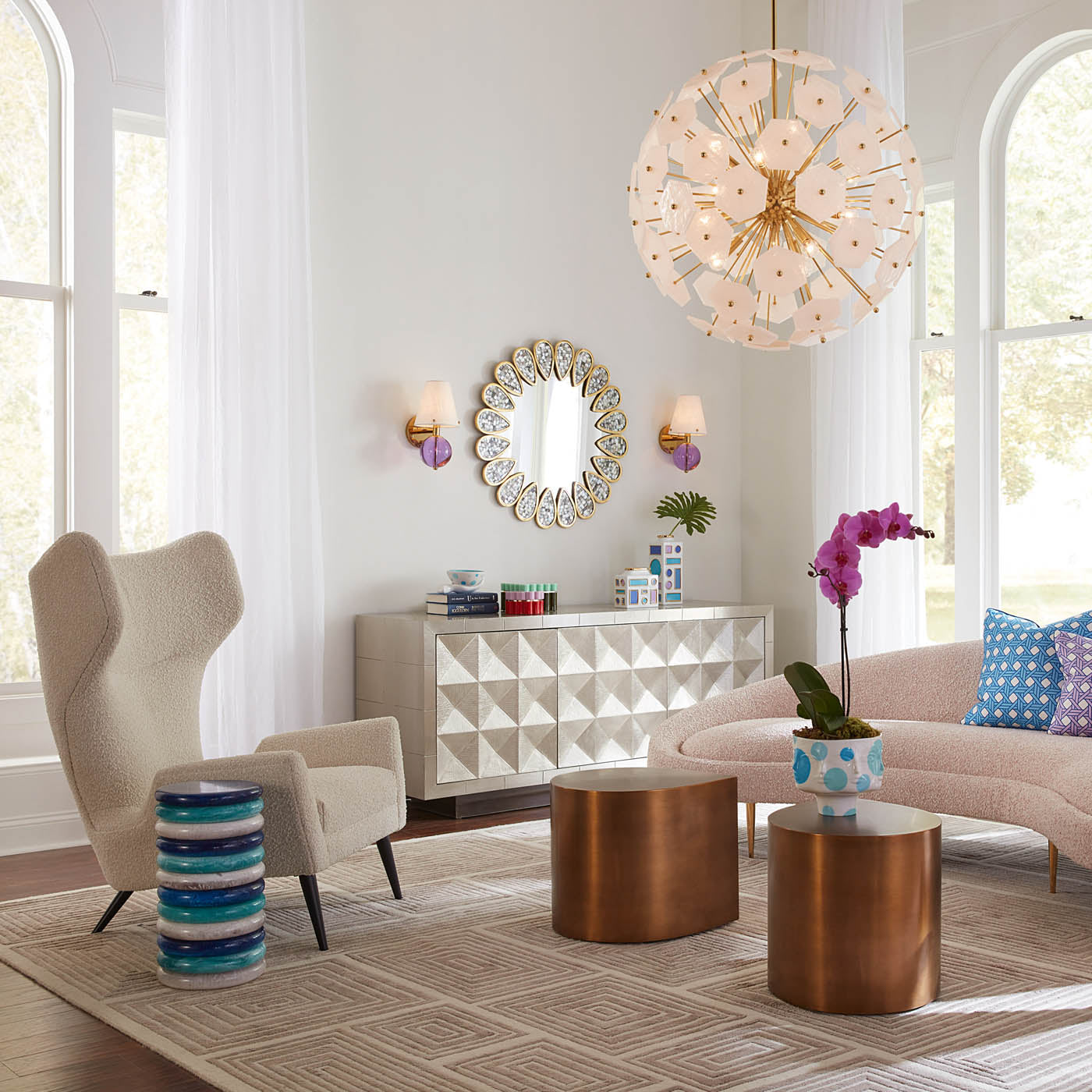 Mustique Accent Table with Ether Curved Sofa