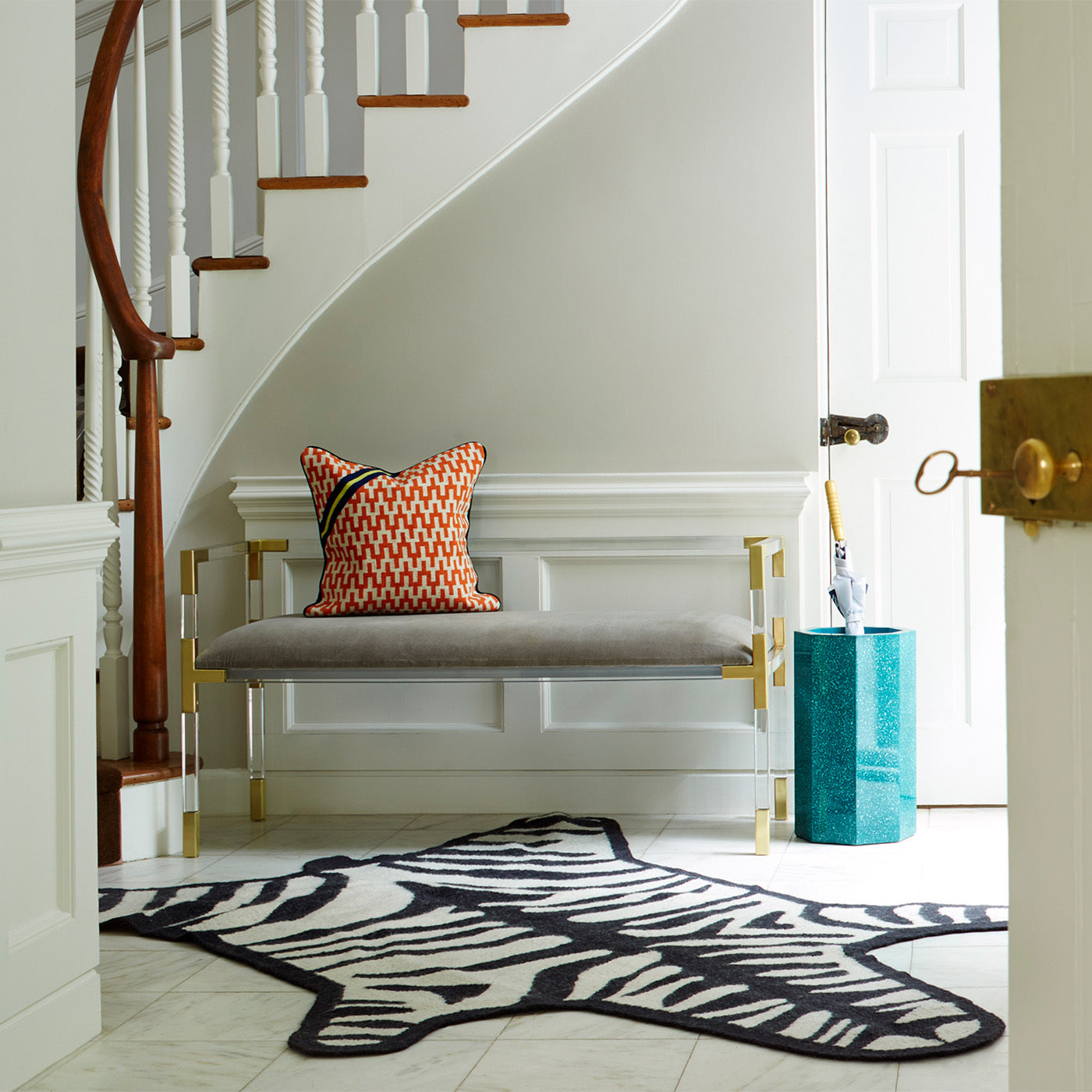 zebra peruvian flat weave rug with Wellington Console