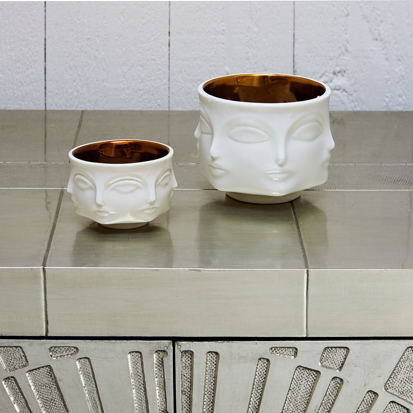 muse votive holder porcelain white interior gold - group view