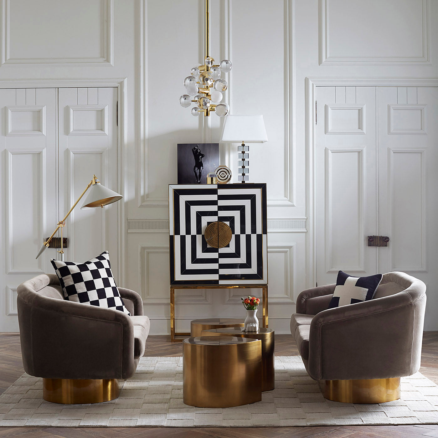 globo five-light chandelier lampert sleeper sofa - styled view