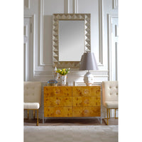 bond six-drawer dresser goldfinger dining chairs talitha mirror - styled view