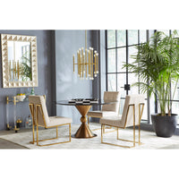 talitha mirror milano chandelier goldfinger dining chairs caracas dining table - styled view