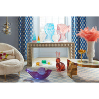 globo five-light chandelier clear bacharach settees brass teardrop tables - styled view