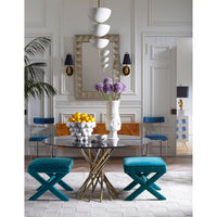 talitha mirror lisbon pendant electrum dining table x-benches - styled view