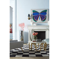 large scale checkerboard flat weave rug wool black white - styled view 4