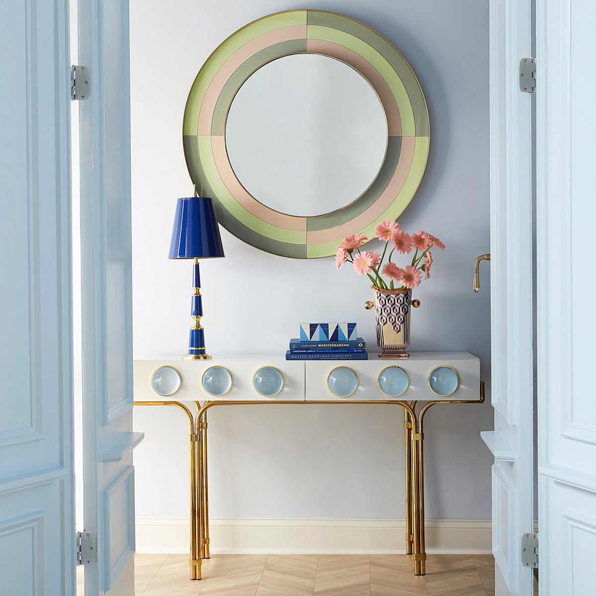 globo console harlequin mirror vignette - styled view