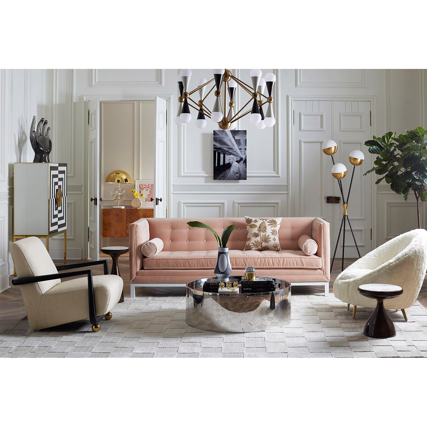 caracas tripod floor lamp lampert sofa alphaville cocktail table - styled view
