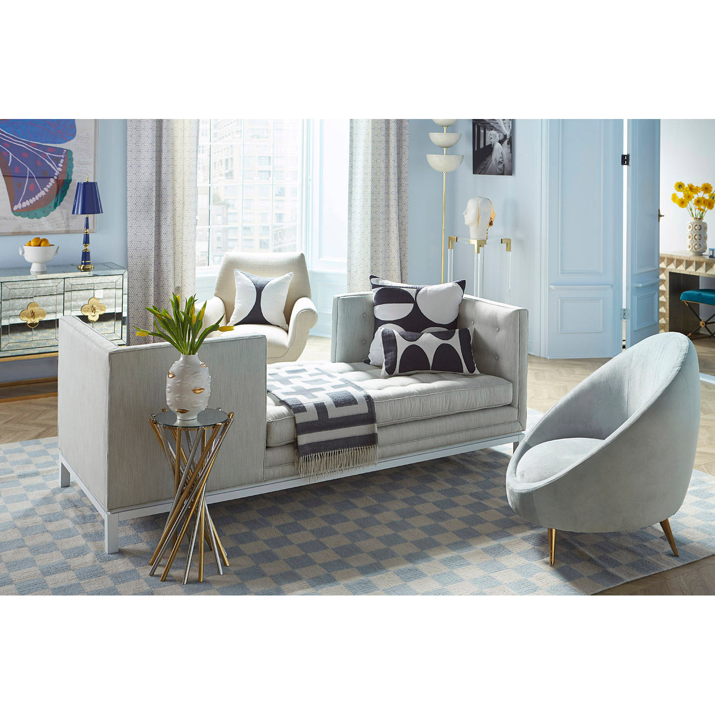 lampert tete a tete ether chair living room - styled view