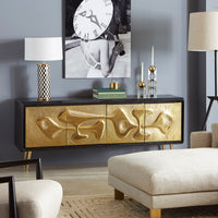 ultra lounge chair ottoman reform credenza living room - styled view