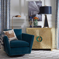 talitha cabinet brass sebastian swivel chair versailles pottery - styled view