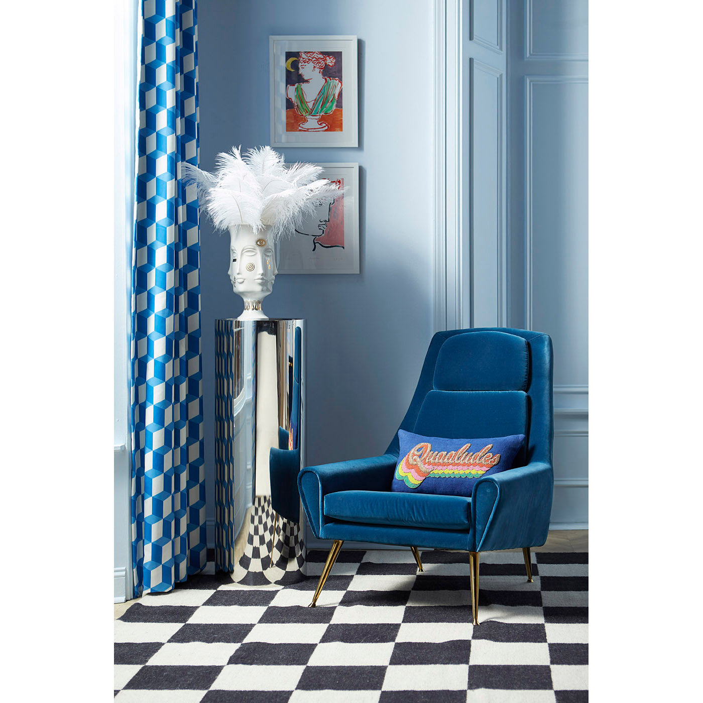 gilded dora maar urn with ostrich feathers alphaville ultra lounge chair - styled view