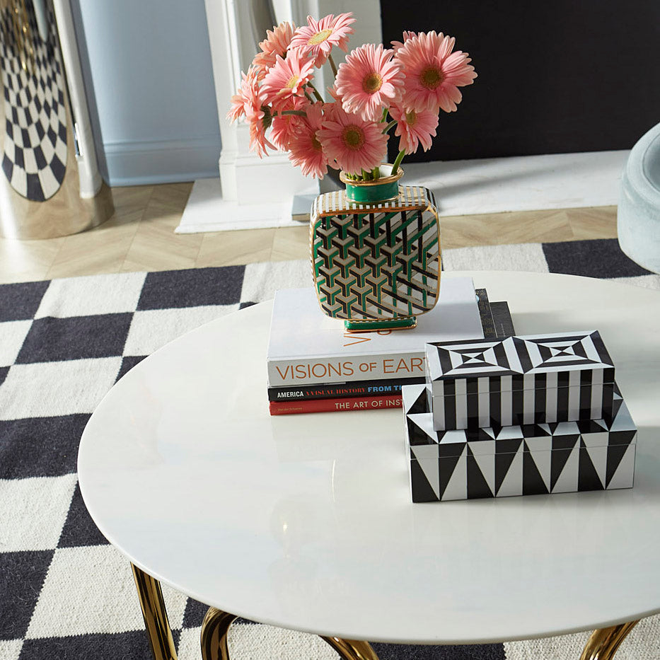 large scale checkerboard flat weave rug wool black white - styled view 6