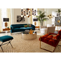 tiger needlepoint pillow bacharach sofa alphaville cocktail table - styled view