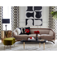 lips smolder needlepoint throw pillow bacharach sofa - styled view