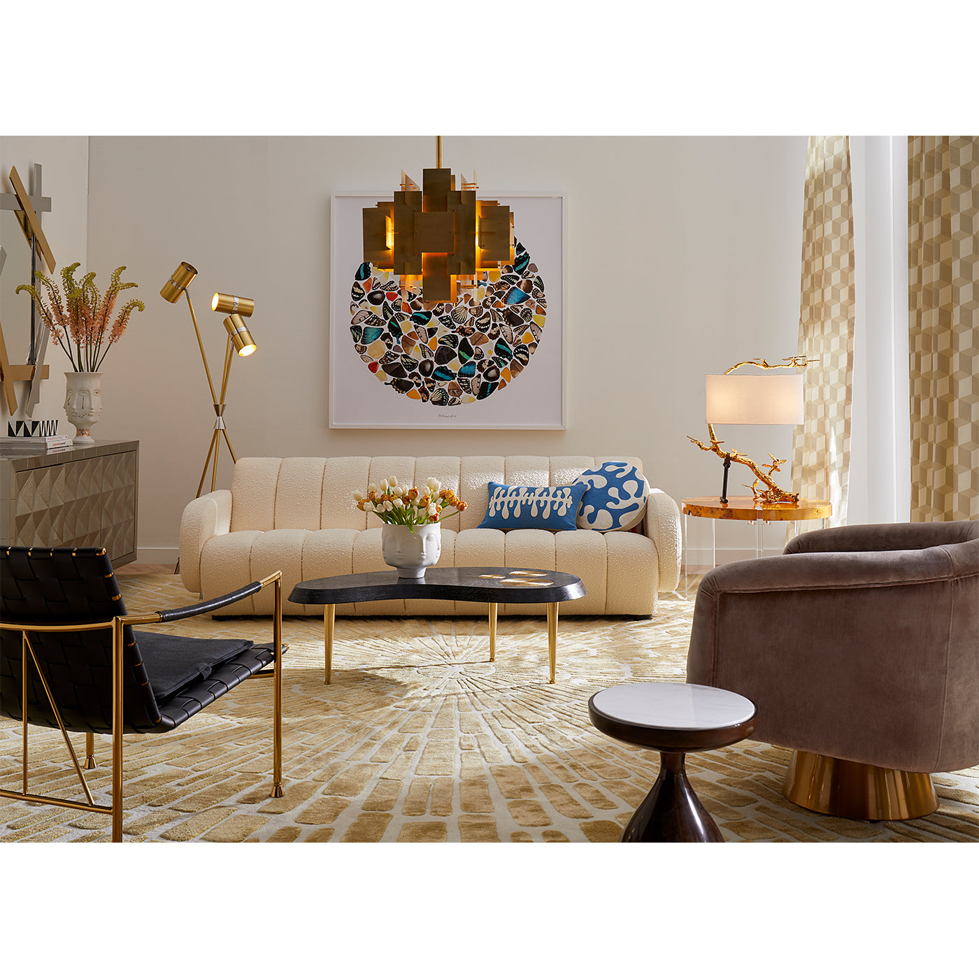 dora maar bowl trocadero kidney cocktail table brigitte sofa living room - styled view