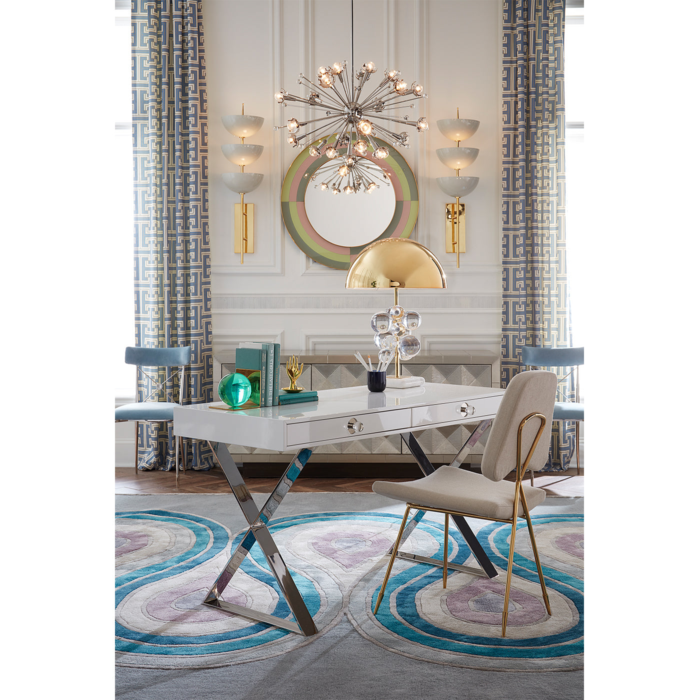 globo table lamp clear channing desk maxime dining chair - styled view